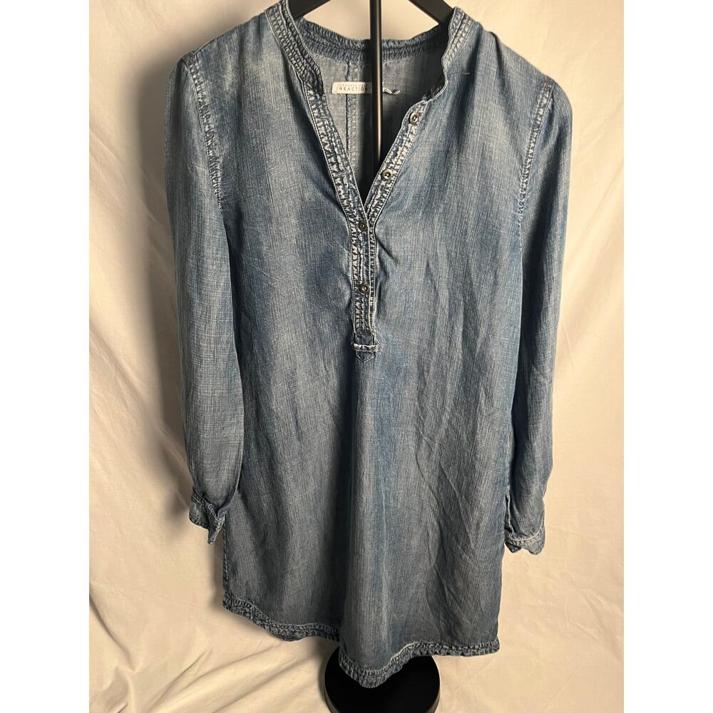 Kenneth Cole Reaction Denim Tunic Dress Long Sleeve Medium Chambray Blue